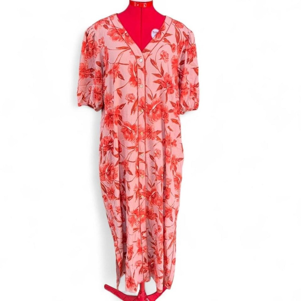 G by Giuliana Woven Embroidered Puff-Sleeve Midi Dress size large petite